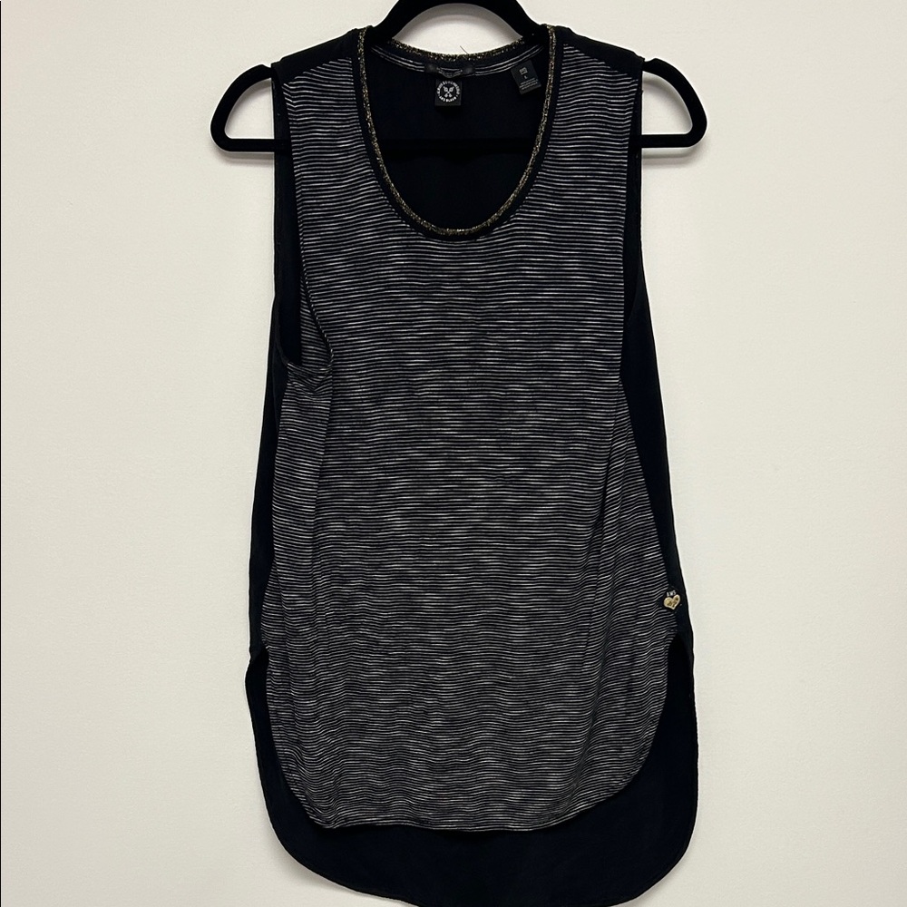 SCOTCH & SODA Ams Blauw Women's Sleeveless Tee Large Black Cotton Stripe Design